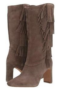 Vince Camuto Brown Suede Fringe Heeled Boots